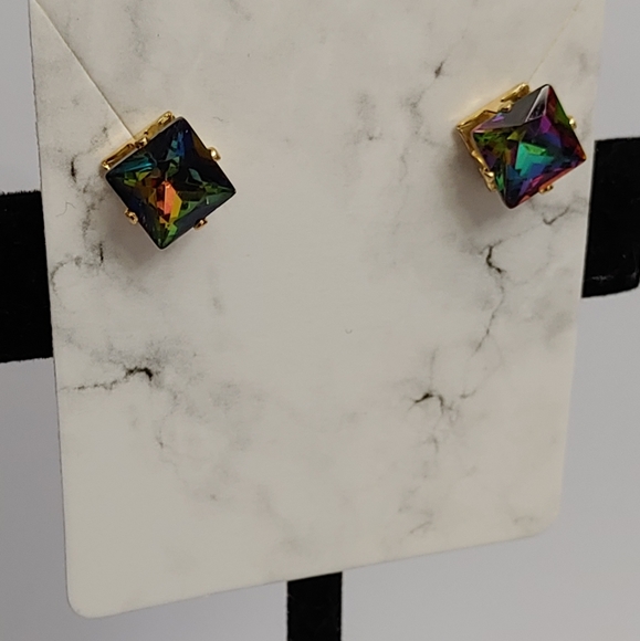 Colorful Iridescent Square Earrings - Picture 4 of 4